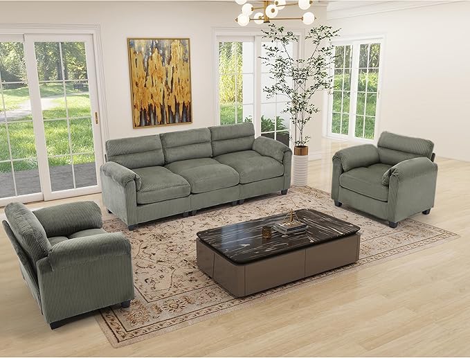 HAOMARKETS Corduroy Sofa Set, Upholstered Armchair Set of 2 and 3-Seater Sofa