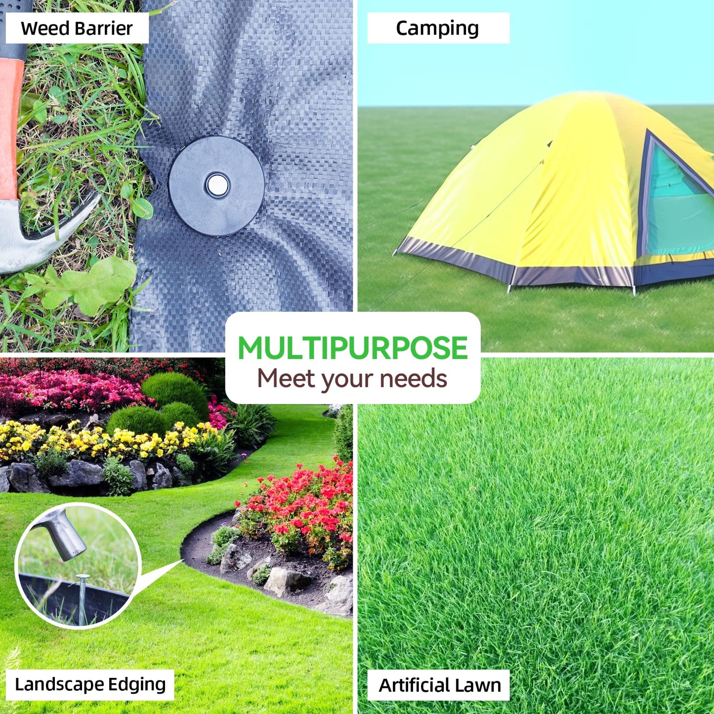 EISENSP 200 Pack Landscape Stakes with Gasket Caps - 6.3 Inch Heavy-Duty Galvanized Steel Garden Spikes are Used to Fixing Weed Barrier, Artificial Lawn, Patio Rug, Etc