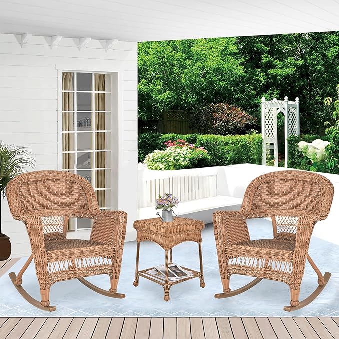 Jeco 3 Piece Rocker Wicker Chair Set