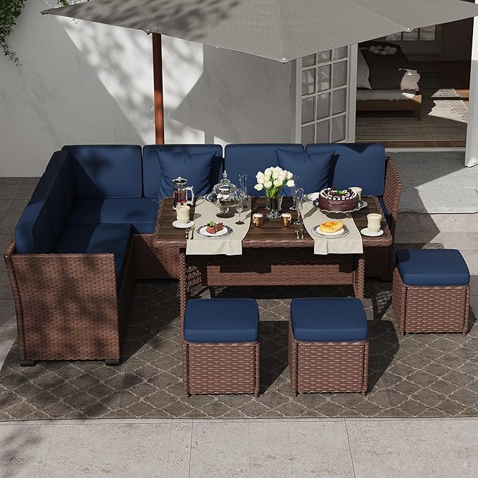 KIGOTY 7 Piece Patio Furniture Set, Outdoor PE Wicker Rattan Outdoor Dining Set