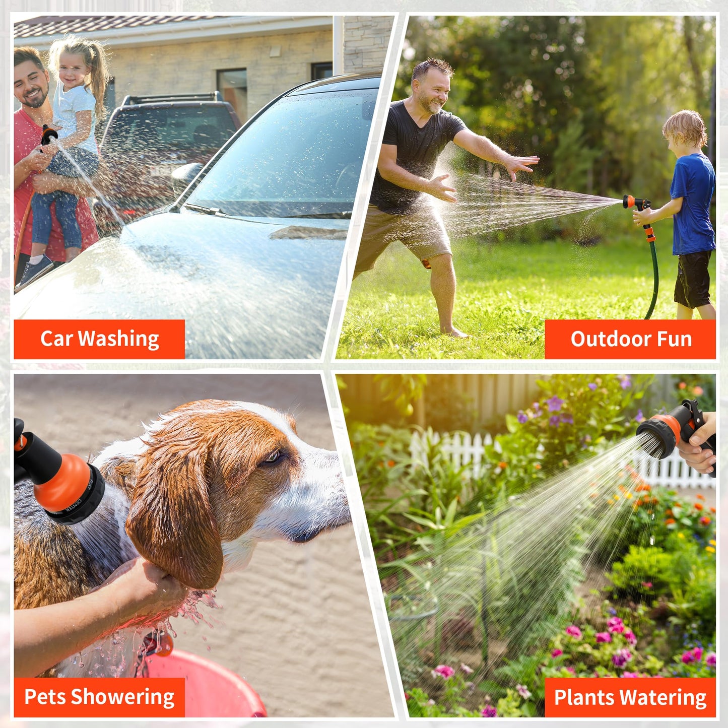 NEXCOVER Hose Nozzle 4PK, Garden Hose Nozzle with 7 Adjustable Watering Patterns, ABS Hose Nozzle Sprayer, Non-Slip Water Spray Nozzle for Watering Plants & Lawns, Cleaning, Washing Pets & Cars