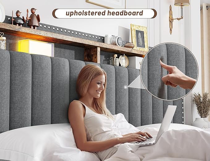 EnHomee Upholstered King Size Bed Frame