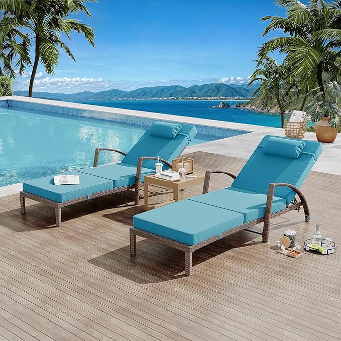 GarveeLife 2-Piece Rattan Patio Folding Chaise Lounge, 5-Position Adjustable