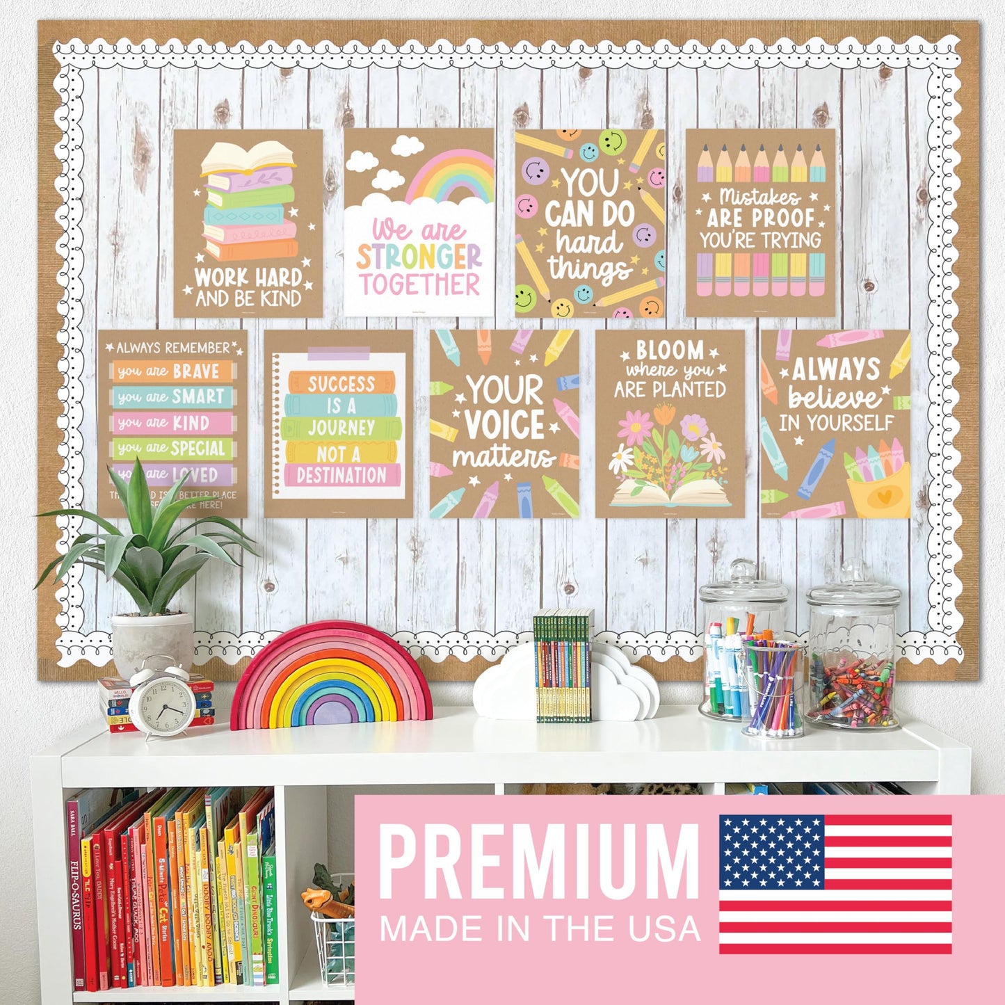 Hadley Designs Motivational Poster for Classroom Decor - 9 Growth Mindset Classroom Posters Elementary, Inspirational Wall Decor Middle School, Teacher Must Haves, Kraft Bulletin Board Decorations