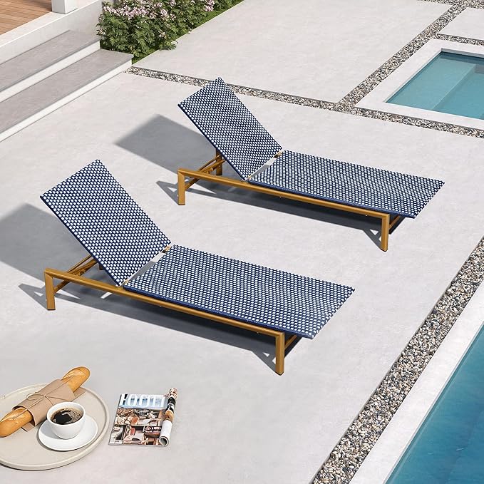 PURPLE LEAF Patio Chaise Lounge French Outdoor Lounger 2 Pieces Wood-Grain
