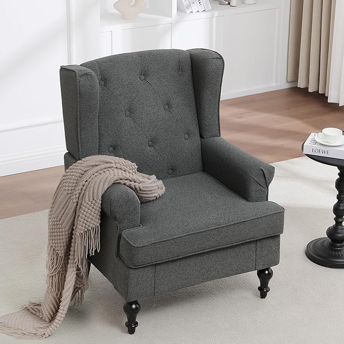 Accent Chair for Living Room, Mid Century Modern Upholstered Armchair, Wingback