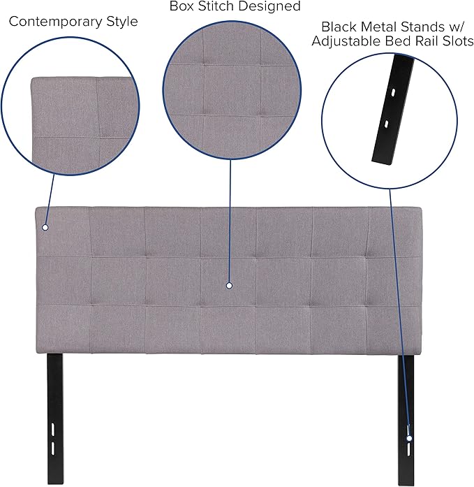 Flash Furniture Bedford Tufted Upholstered Full Size Headboard in Light Gray