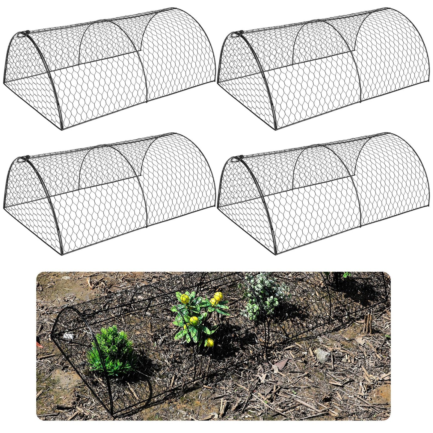 Tandefio 4 Pack Chicken Wire Cloche Plant Protectors from Animals 18.5 x 8 Inch Garden Cloches for Plants to Keep Bunnies Chicken Squirrels Birds Wild Animals Out, Arch Metal Tunnel Garden Cages