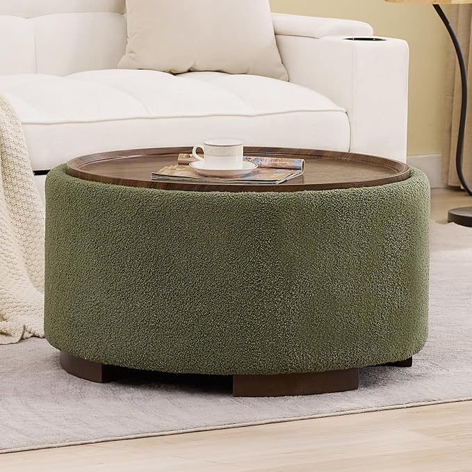 29.5 Inch Round Storage Ottoman Coffee Table, Modern Circle Coffee Table