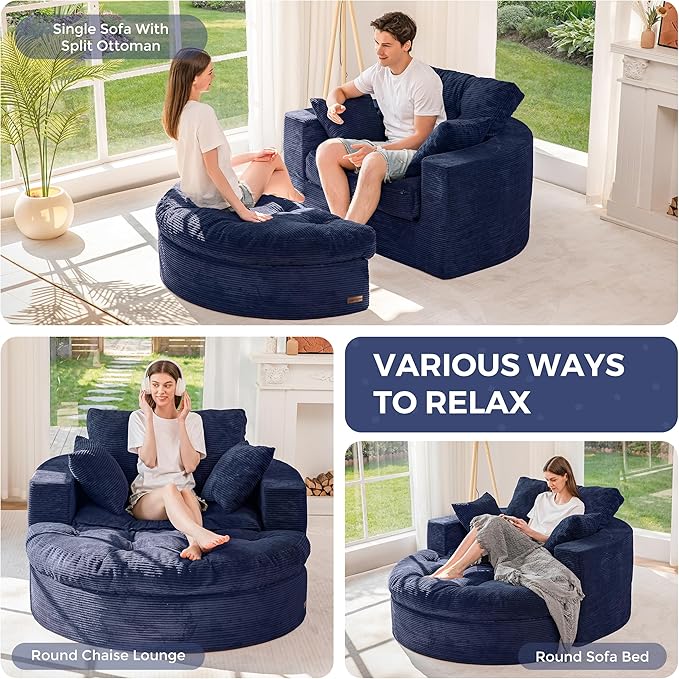 MAXYOYO Oversized Round Chaise Lounge Sofa, Upholstered Lounge Chair