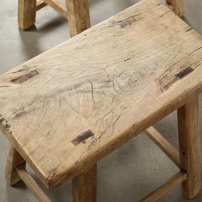 Artissance Rustic Wooden Stool – Handmade Reclaimed Wood Stool, Vintage