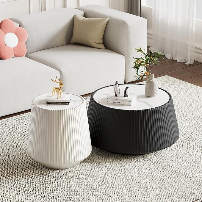 Modern Marble Nesting Coffee Table Set of 2, 26.77" Cup Shaped Coffee and End