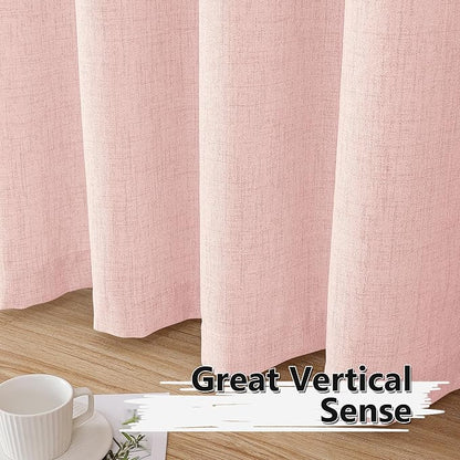 Tollpiz Short Linen Curtains Bedroom Rod Pocket Semi Sheer Curtain Burlap Light Filtering Thick Linen Drapes for Living Room, 38 x 45 inches Long, Pink, Set of 2 Panels