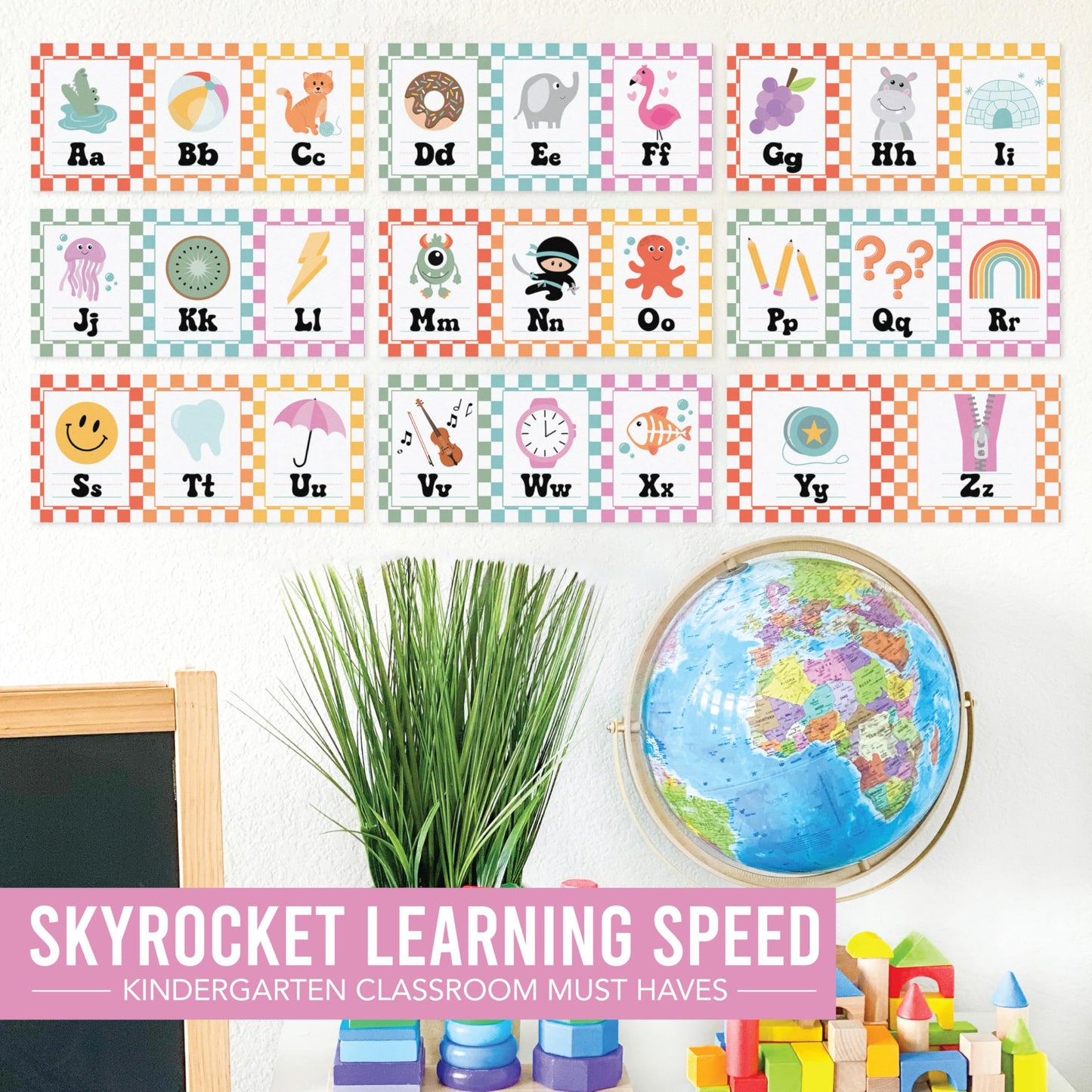 Hadley Designs Alphabet for Classroom Wall Decor - ABC Posters for Classroom Wall Chart Preschool & Kindergarten, ABC Letters & Number Line Elementary, Alphabet Cards, Retro Classroom Decor