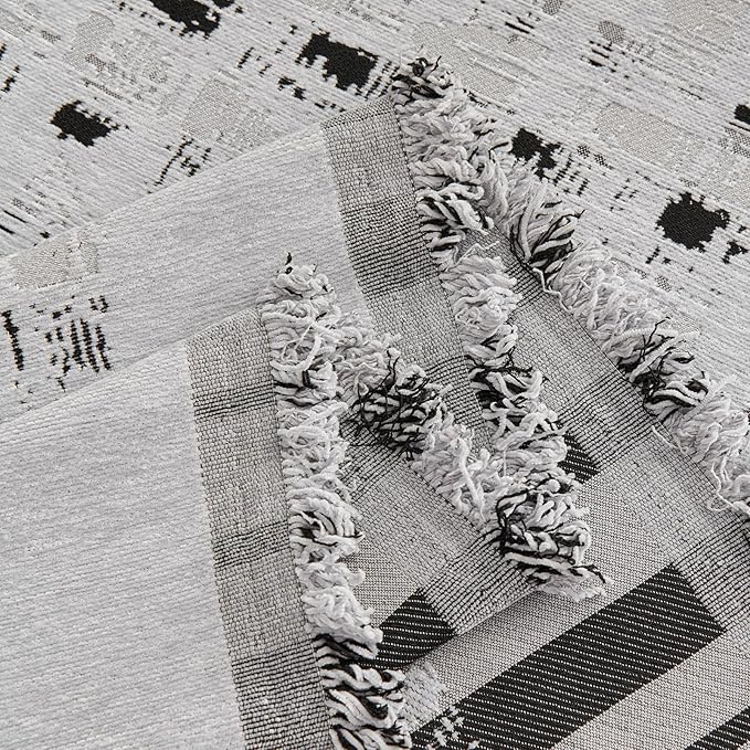 DREAMINGO Abstract Chenille Couch Cover Blanket Grey Black Boho Sofa Cover