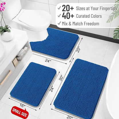 OLANLY Bathroom Runner Rugs 47x20, Soft Absorbent Chenille Bath Rugs, Rubber Backing Quick Dry, Machine Washable Long Bath Mats for Bathroom, Tub and Shower, Home Decor Accessories, Deep Navy Blue