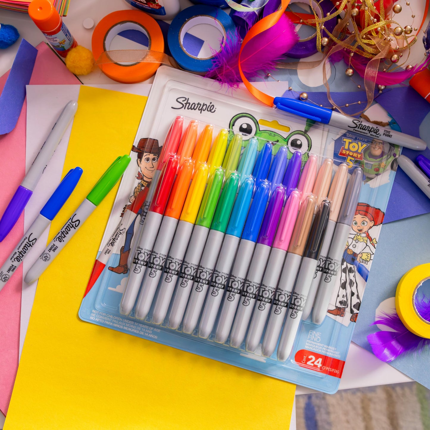 Sharpie Permanent Markers, Toy Story 5 Packaging, Assorted, Fine Point, 24 Count