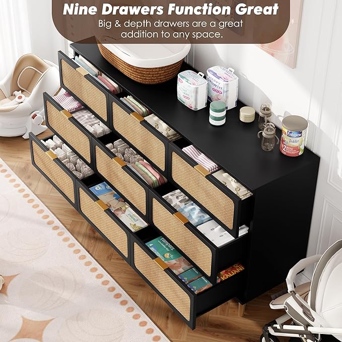 GarveeHome Rattan 9 Drawer Dressers
