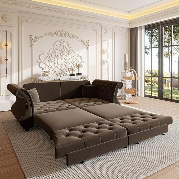 83.8" Oversized Pull Out Sofa Bed, Chesterfield Velvet Sleeper Sofa Couch