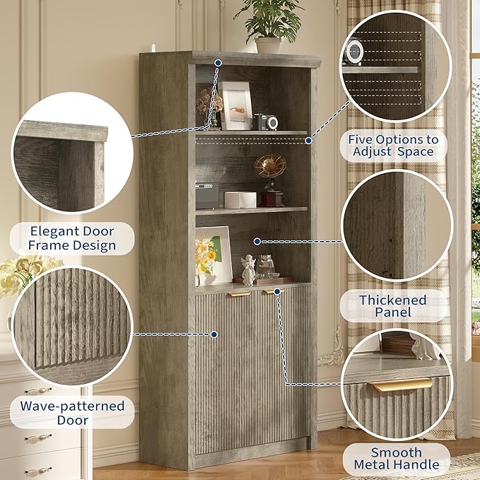 GarveeHome Tall Book Shelf and Bookcase, 31.5" Wide Wooden Bookcase
