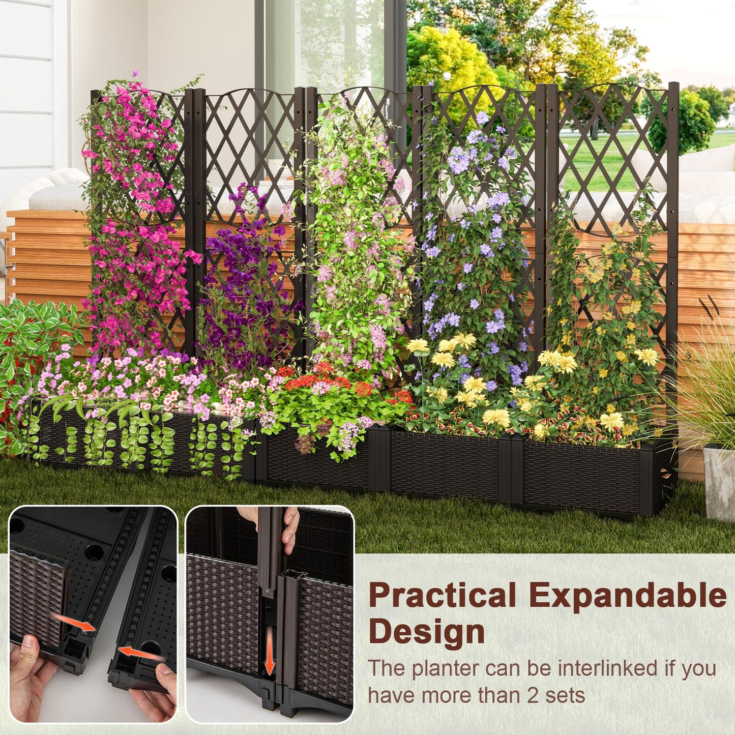 Giantex Raised Garden Bed with Trellis, Garden Planter for Vine Climbing Plant Vegetable Herb Flower, Outdoor Standing Garden Bed with Drainage Hole for Yard Balcony Entryway 16"x16"x 48"