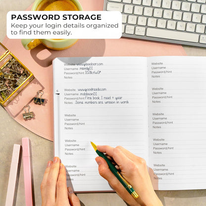Clever Fox Password Book with alphabetical tabs. Internet Address Organizer Logbook. Large Password Keeper for Website Logins (Rose Gold)