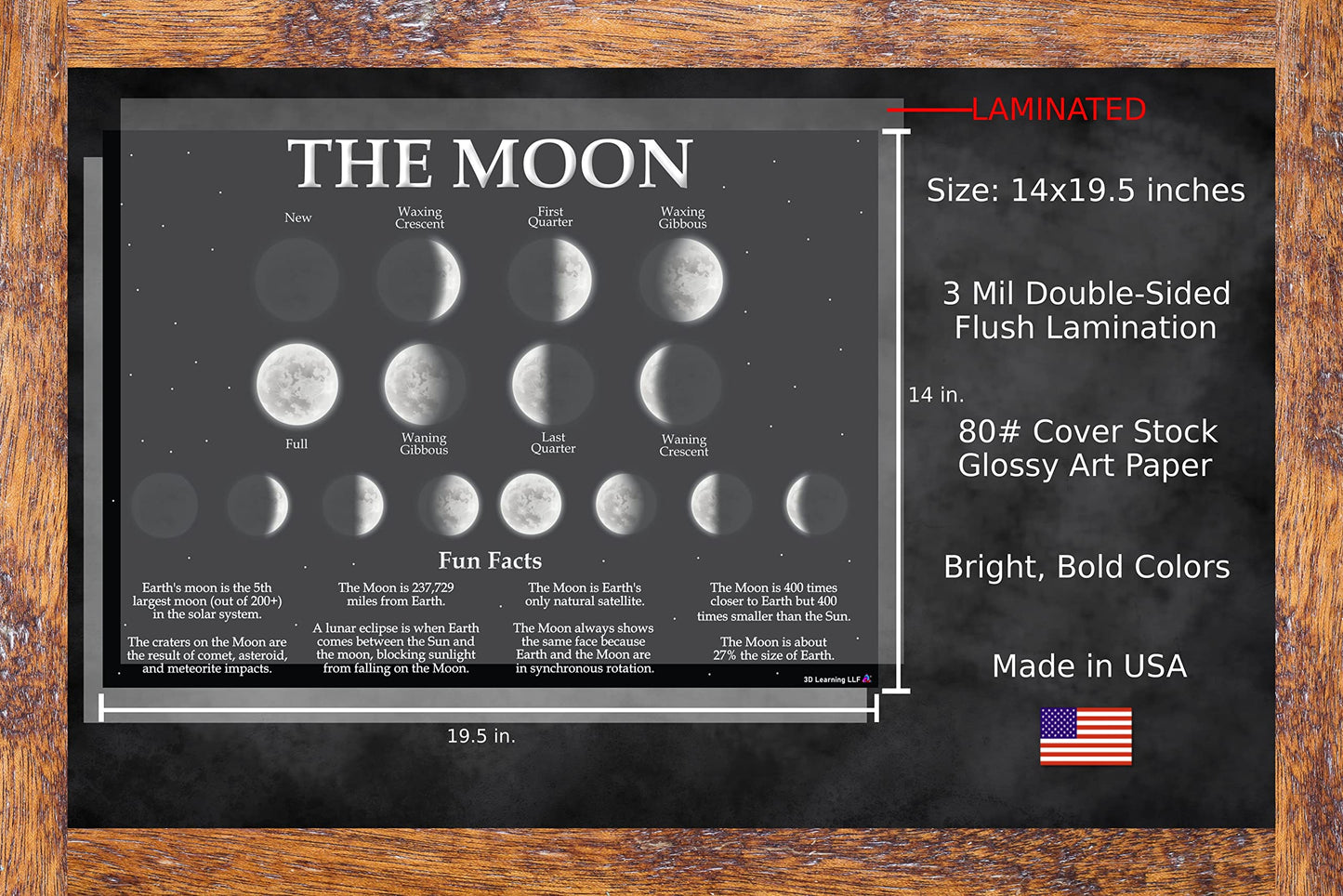 Solar System Moon Phases Chart - Laminated 14x19.5 - Educational Chart, Classroom Decor, Back to School Supplies, Learning Poster for Preschool to Elementary, Space Decor for Bedroom