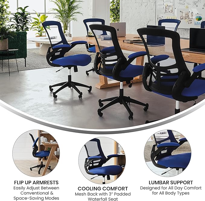 Flash Furniture Kelista Mid-Back Blue Mesh Swivel Ergonomic Task Office Chair