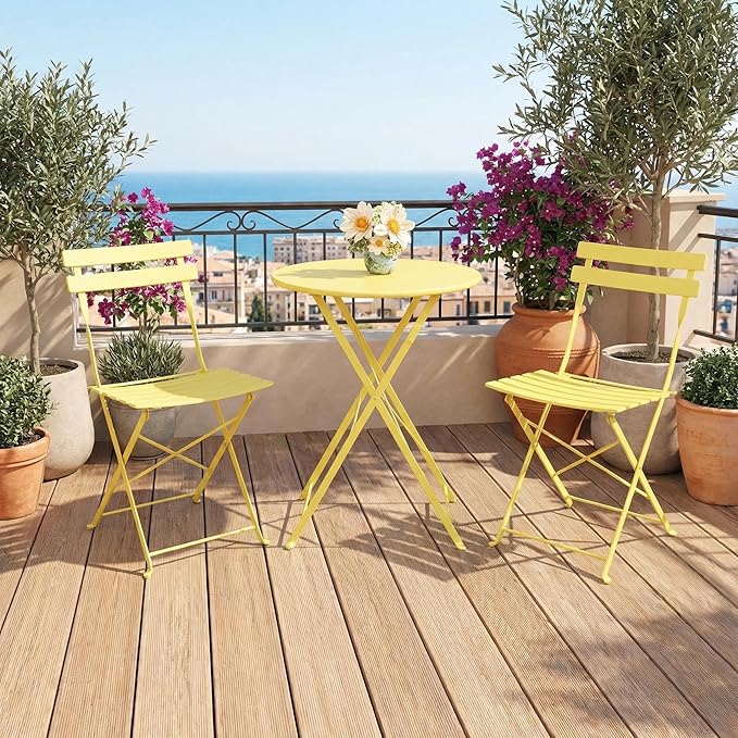 GarveeLife 3 Piece Outdoor Bistro Set, Metal Patio Furniture Set
