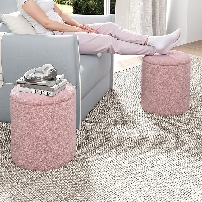 Cmishe Ottoman Poufs with Storage, Soft Upholstered Vanity Stool