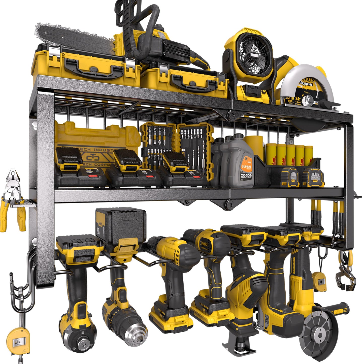 Spampur Power Tool Organizer for Tool Storage, Drill Holder Wall Mount with Charging Station, Tool Holder and Storage Rack for Garage Organization, Heavy Duty Metal Tool Shelf with Battery Holder