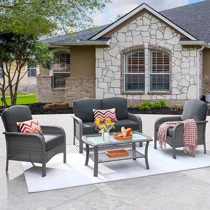 ovios 4-Piece Patio Furniture Set, Outdoor Wicker Sofa