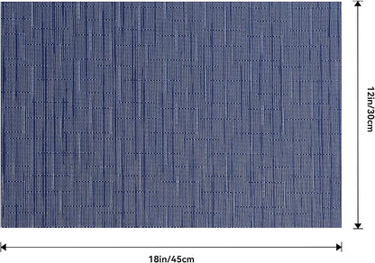 Leetaltree Blue Placemats Set of 12 - Heat Resistant Non-Slip Place mats for Dining Table, Washable Durable PVC Vinyl Woven Table Mats（Blue, 12）