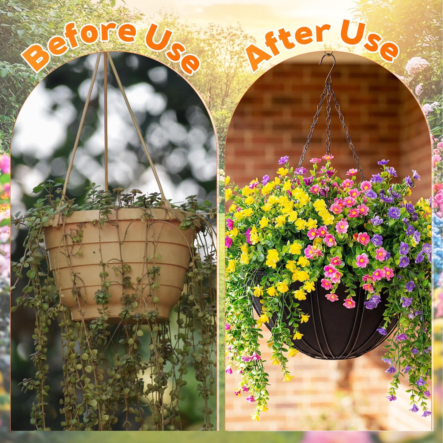 BreezeHug 6 Pack 14 Inch Hanging Basket Liners, Black Non Woven Planter Liners Replacement for Coconut Coir, Breathable Felt Round Pot Inserts with Snap Buttons Bird-Proof for Outdoor Garden