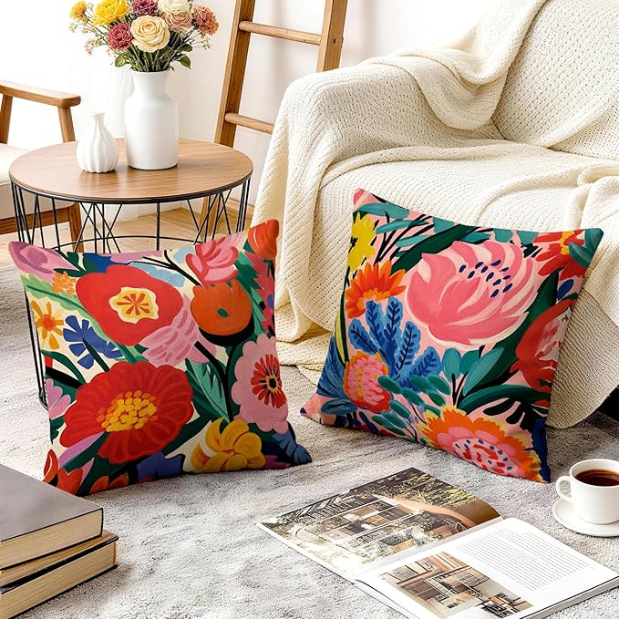 OBSEDE Floral Decorative Throw Pillow Covers 18x18 Set of 4, Double-Sided Print