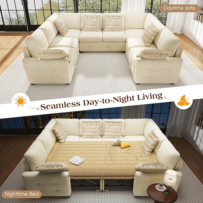 Ihanherry Large U-Shaped Sectional Sofa Bed, 8-Seater Convertible Sleeper