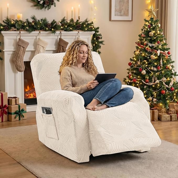 Recliner Chair Covers, 4-Piece Stretch Geometric Strokes Jacquard Reclining