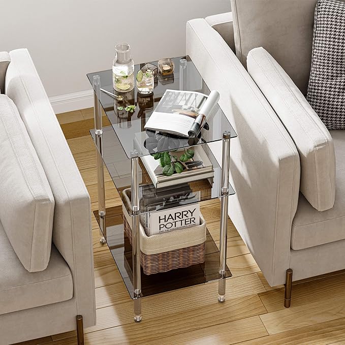 Tempered Glass Side Tables Set of 2 Acrylic End Table