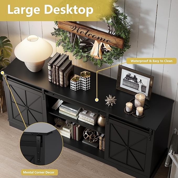Farmhouse TV Stand for 65/60/55 Inch Tvs, Rustic Entertainment Center