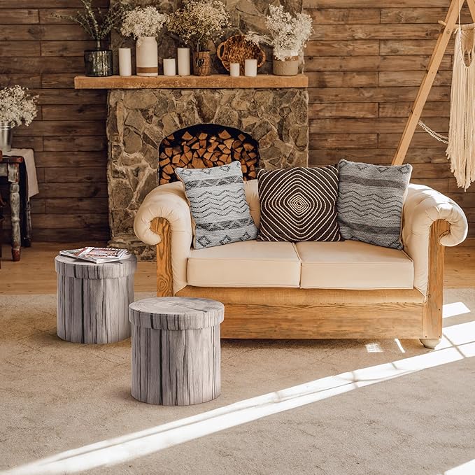 Sorbus Tree Stump Stool, Storage Ottoman 15 Inch Fake Tree Stumps Log Stool