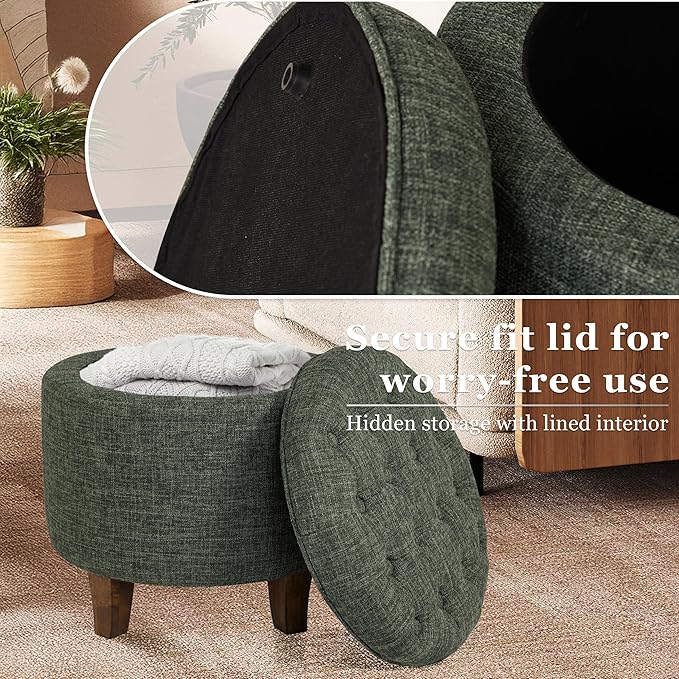 Homepop Home Decor | Upholstered Round Tufted Foot Rest Ottoman | Ottoman