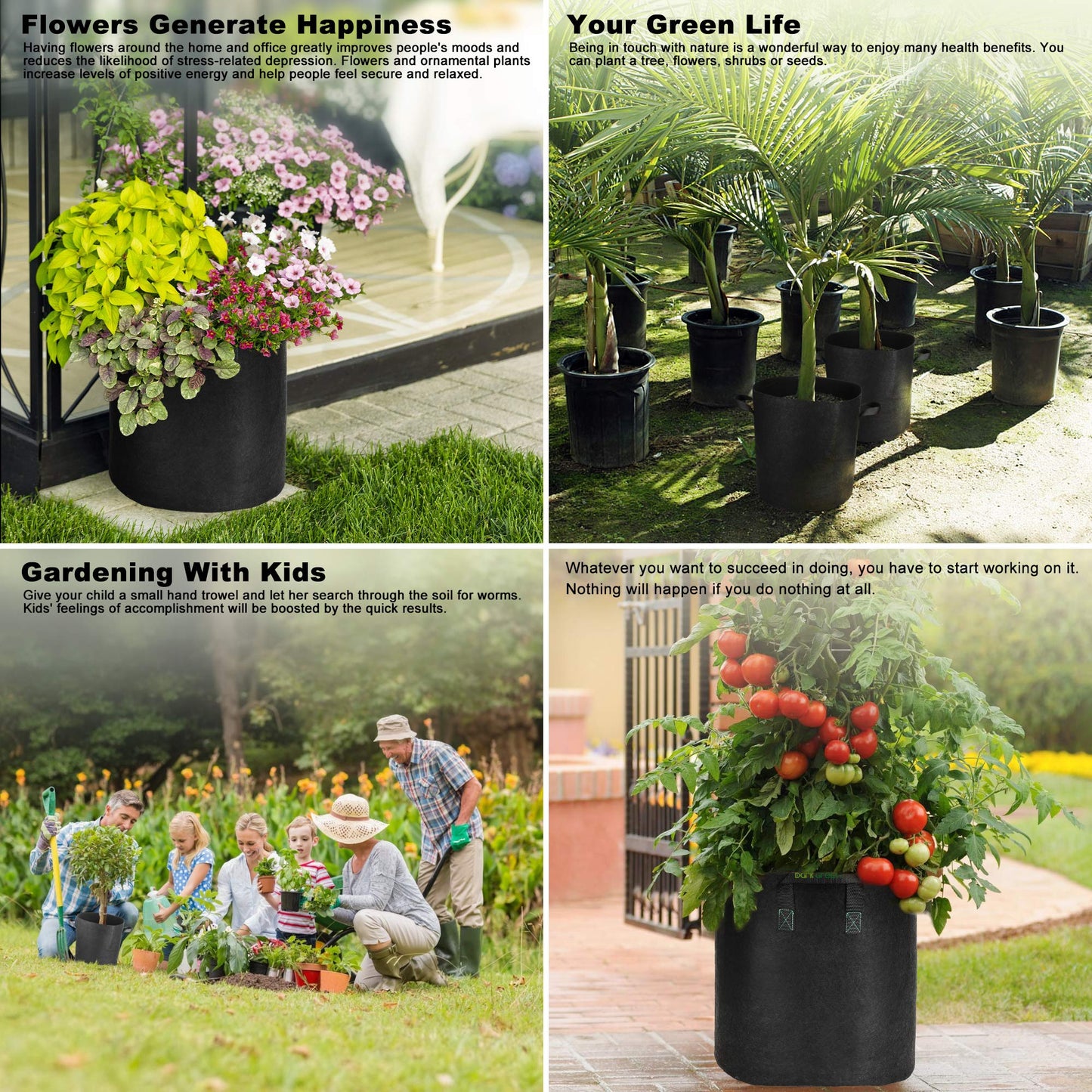 GreenTiger Tall Grow Bags, 8-Pack 7 Gallon Grow Pots with Handles, Improved 300G Thickened Aeration Fabric Deep Plant Growing Bags, Designed for Indoor/Outdoor Vegetables and Flowers, Classic Black