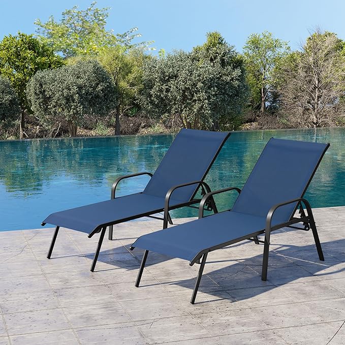 Crestlive Products Outdoor Chaise Lounge Chair, 5-Position Pool Lounge Chairs