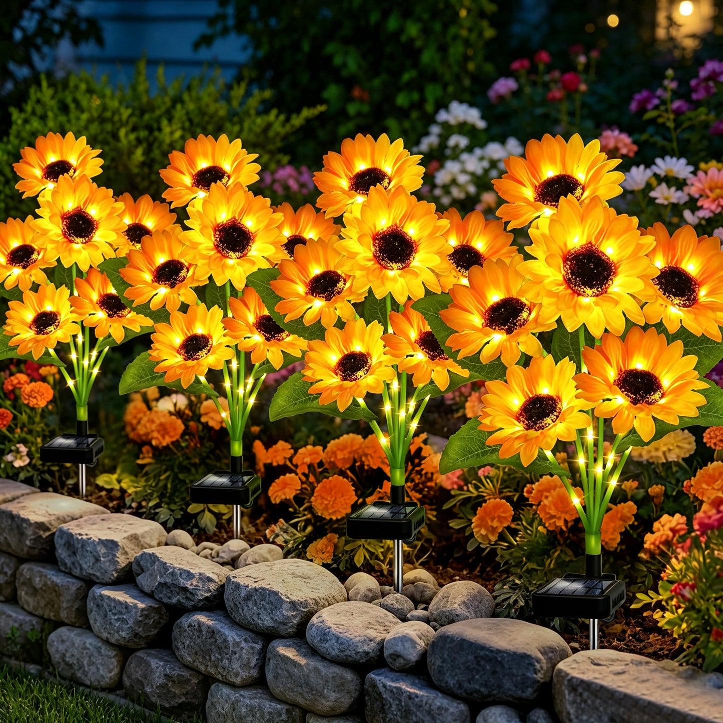VOOKRY Solar Lights Outdoor, 4 Pack with 24 Sunflower Lights, Waterproof Solar Flowers Garden Decor, Birthday Gifts for Mom Women Grandma, Sunflowers Yard Decoration for Lawn Backyard Patio Flowerbed
