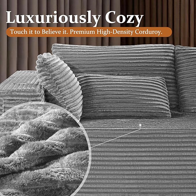 168" Cloud Sectional Couch, Comfort U Shaped Sofa