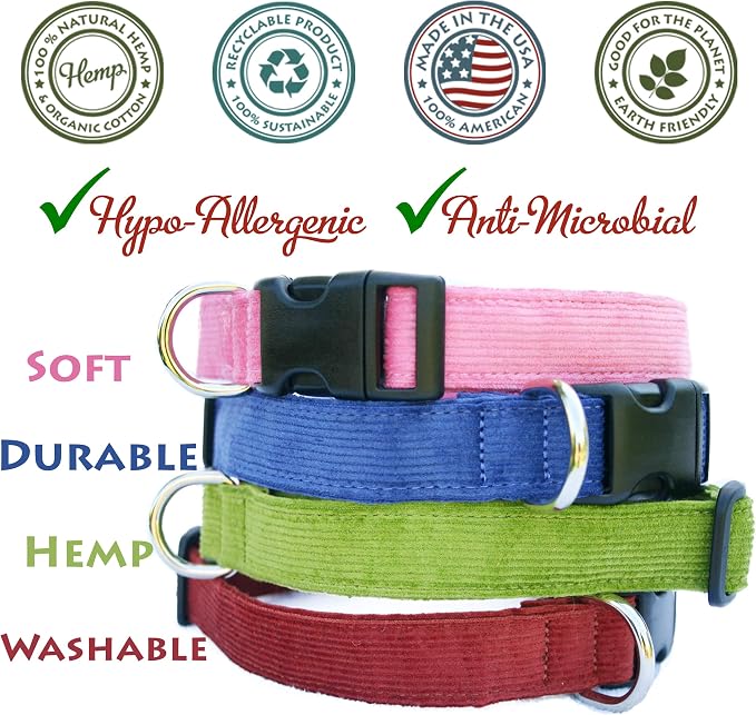 Hemp Corduroy Dog Collar - No Pattern (3/4" Medium, Avocado)