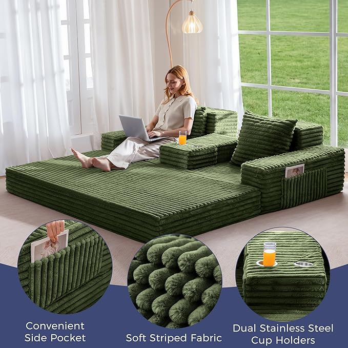MAXYOYO Loveseat Sofa Bed, Striped Faux Fur Foldable Floor Sofa Couch in A Box