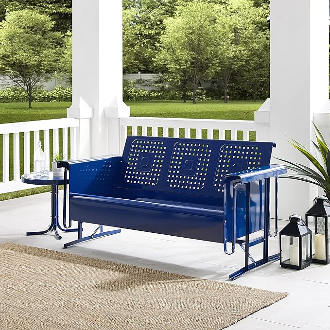 Crosley Furniture Bates Retro Metal Outdoor Sofa Glider, 3-Person Rocking Patio