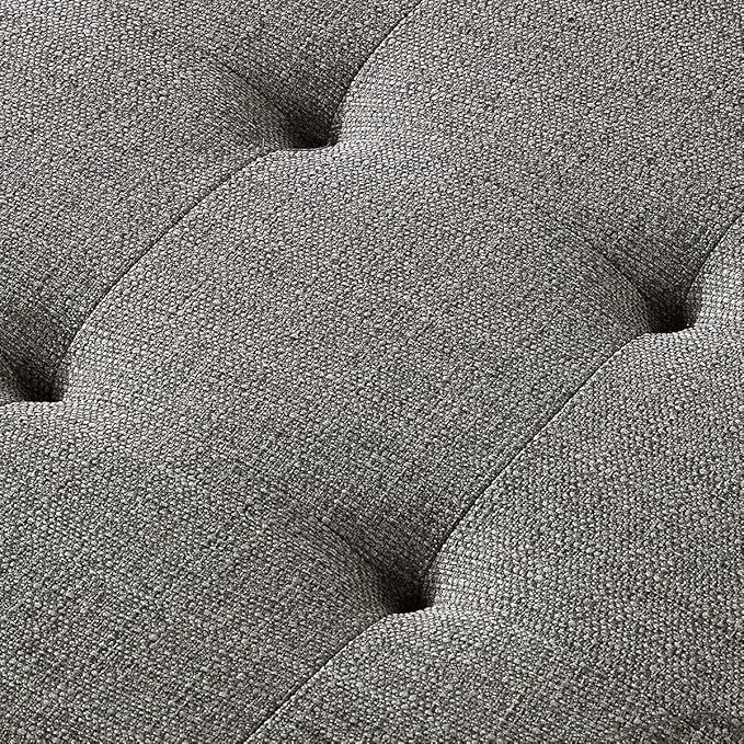 24KF Large Rectangular Upholstered Tufted Linen Fabric Ottoman Bench, Padded