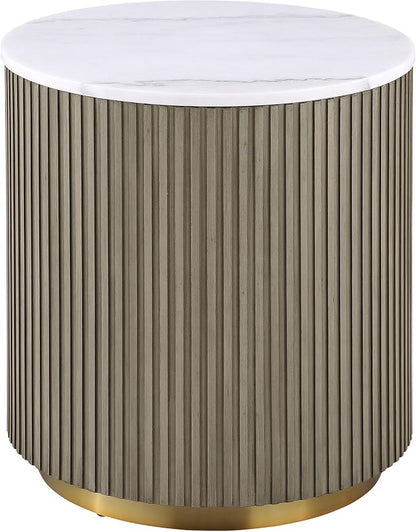 Coaster Home Furnishings - Jason - Wood and Metal - 3-Piece Coffee Table Set with Marble Tops, Reeded Drum Bases, and Gold Ring Accents - Living Room - Greige and White Marble - 711418-S3